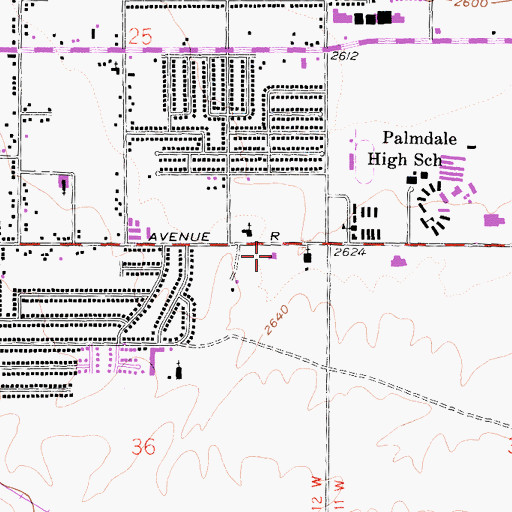 Topographic Map of Palmdale Seventh Day Adventist Church, CA