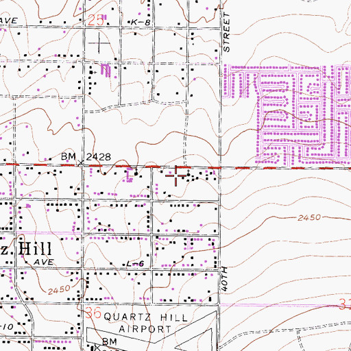 Topographic Map of Lancaster Seventh Day Adventist Church, CA