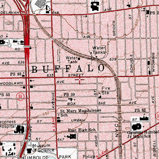 Topographic Map of Buffalo City Hospital (historical), NY