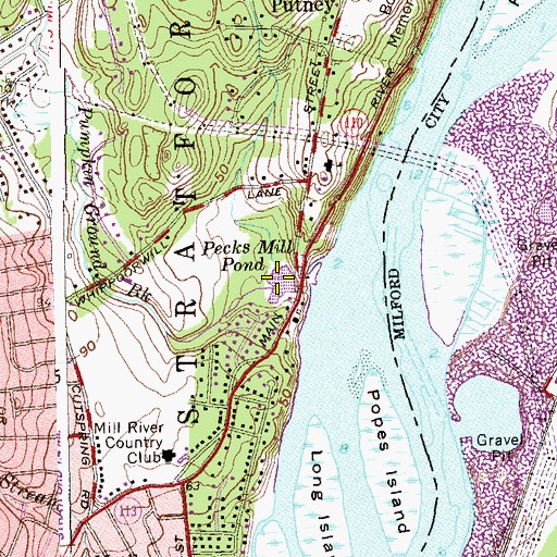 Topographic Map of Pecks Mill Pond, CT