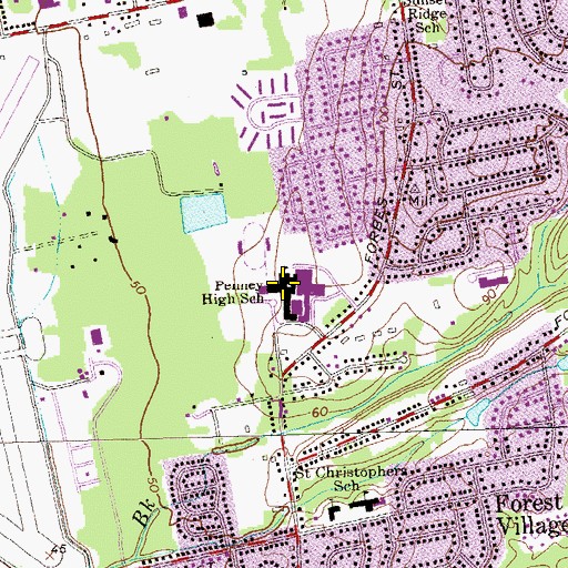 Topographic Map of Penney High School, CT