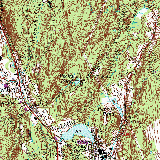 Topographic Map of Perrys Pond, CT