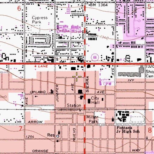 Topographic Map of Arrowhead Regional Medical Center - Fontana Family Health Center, CA