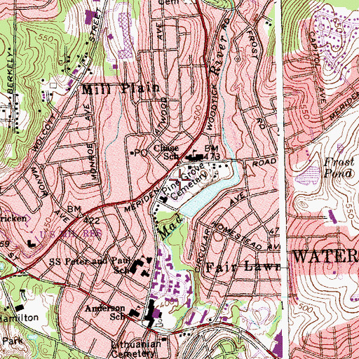 Topographic Map of Pine Grove Cemetery, CT