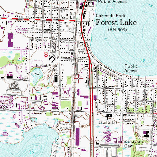 Topographic Map of Forest Lake Post Office, MN