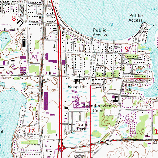 Topographic Map of Fairview Lakes Regional Health Center, MN