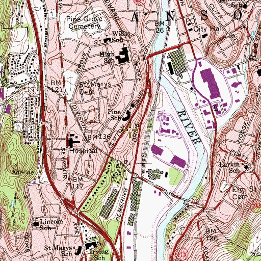 Topographic Map of Pine School, CT
