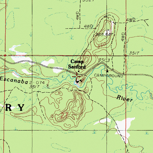 Topographic Map of Camp Sanford, MI