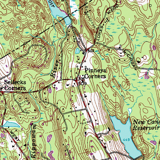 Topographic Map of Pinneys Corners, CT