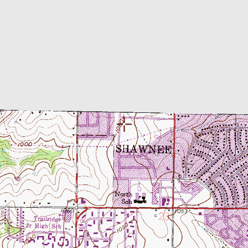 Topographic Map of Johnson County Disciples, KS