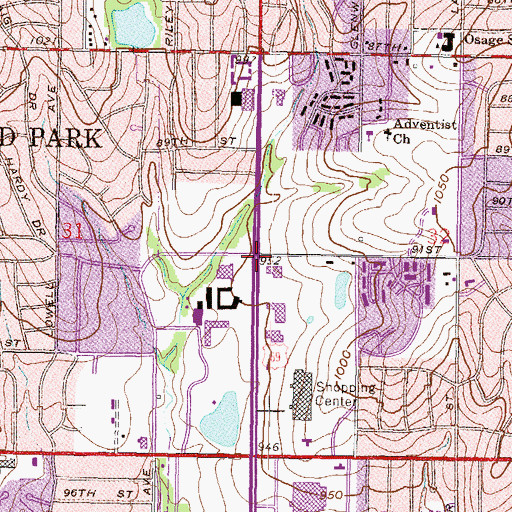 Topographic Map of Glenwood Plaza, KS