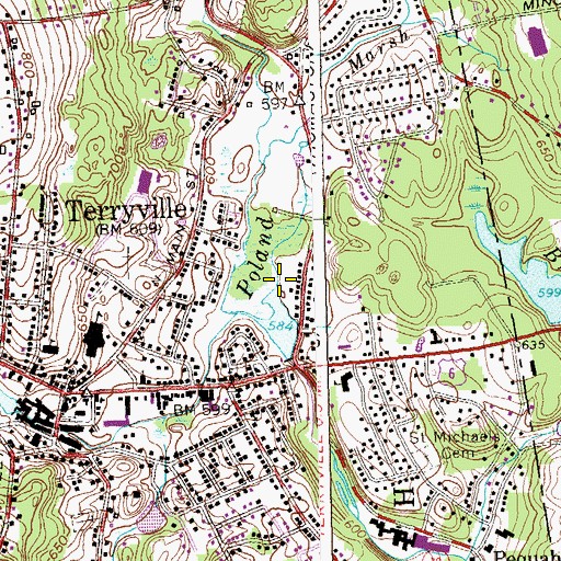 Topographic Map of Poland River, CT