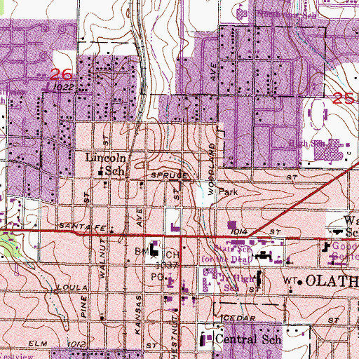 Topographic Map of Chestnut Street Park, KS