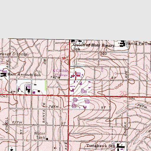Topographic Map of Overland Christian Schools, KS