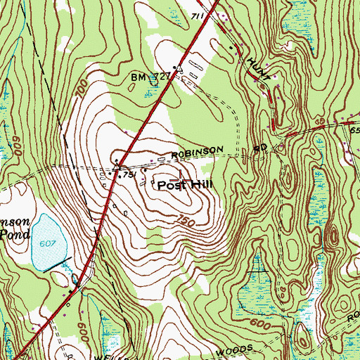 Topographic Map of Post Hill, CT