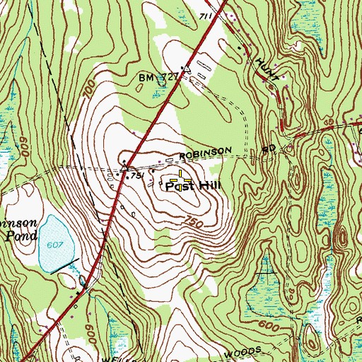 Topographic Map of Post Hill, CT