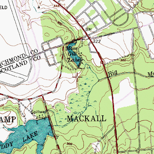 Topographic Map of Camp Mackall, NC