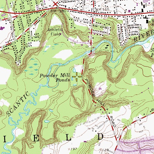Topographic Map of Powder Mill Ponds, CT