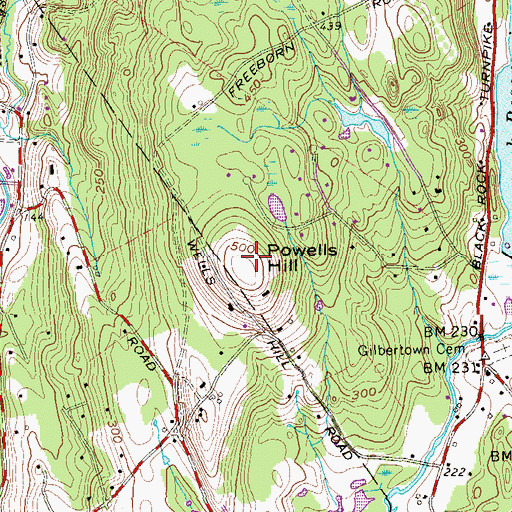 Topographic Map of Powells Hill, CT