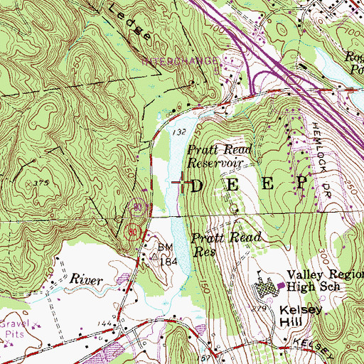 Topographic Map of Pratt Read Reservoir, CT