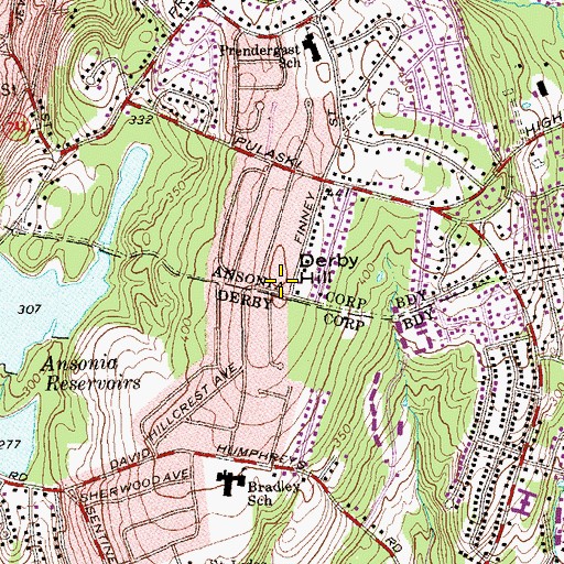 Topographic Map of Ansonia Middle School, CT
