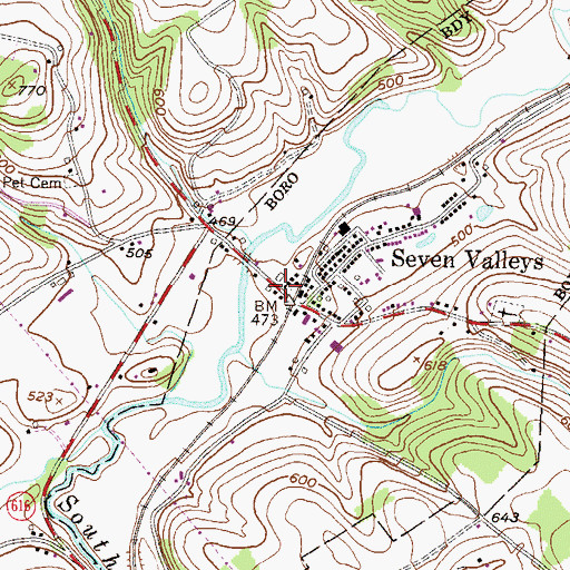 Topographic Map of Community Fire Company of Seven Valleys, PA