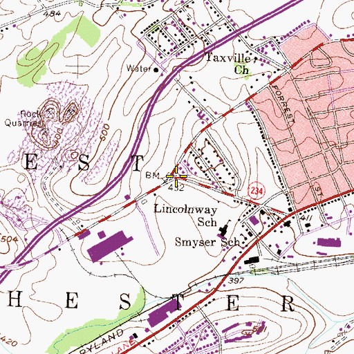Topographic Map of West Manchester Township Fire and Emergency Services, PA