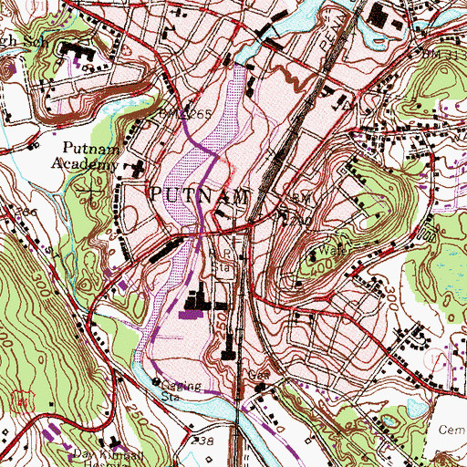 Topographic Map of Putnam, CT