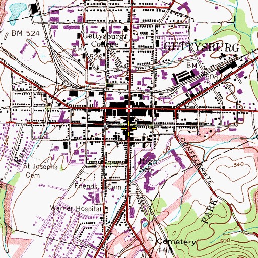 Topographic Map of Adams County Library, PA