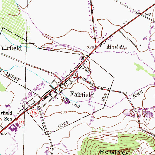 Topographic Map of Fairfield Library, PA