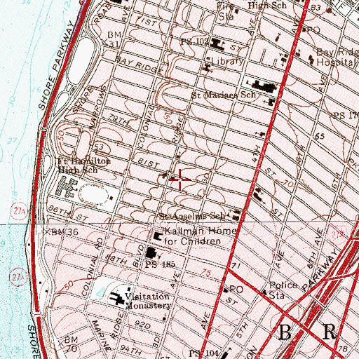 Topographic Map of Union Church of Bay Ridge, NY