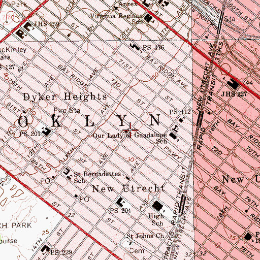 Topographic Map of Lefferts Park Baptist Church, NY