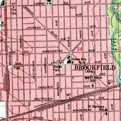 Topographic Map of Brookfield Fire Department Station 2, IL