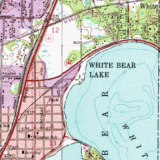 Topographic Map of White Bear Beach Park, MN
