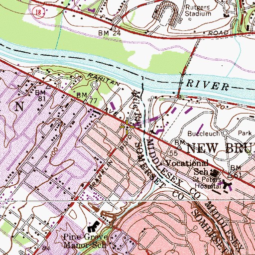 Topographic Map of Saint Sharbel Maronite Church, NJ