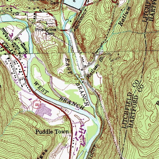 Topographic Map of Ratlum Brook, CT