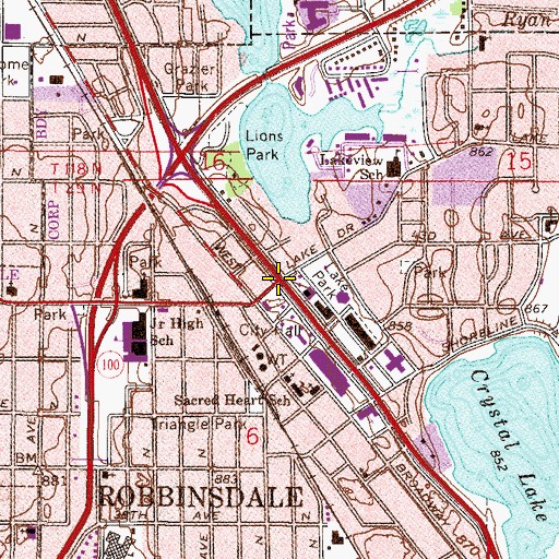Topographic Map of Robbinsdale Post Office (historical), MN