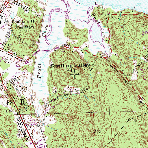 Topographic Map of Rattling Valley Hill, CT