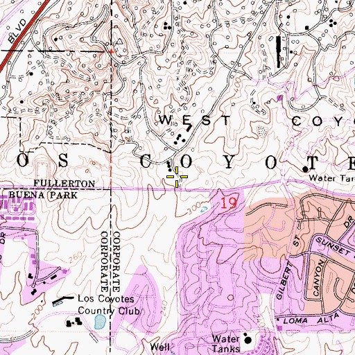 Topographic Map of Fullerton Fire Department Station 6, CA