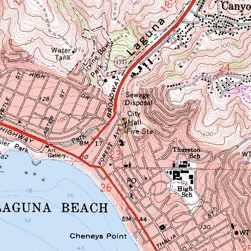 Topographic Map of Laguna Beach Fire Department Station 1, CA