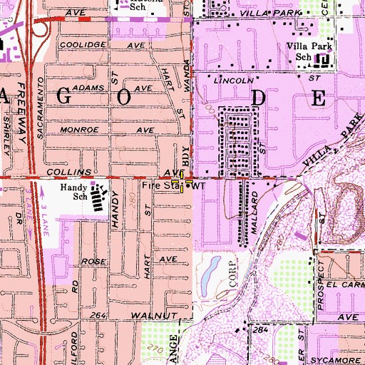 Topographic Map of Orange Fire Department Station 2, CA