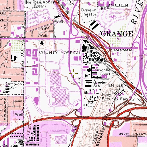 Topographic Map of Orange Fire Department Station 6, CA