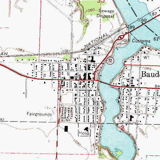 Topographic Map of Baudette Public Library, MN