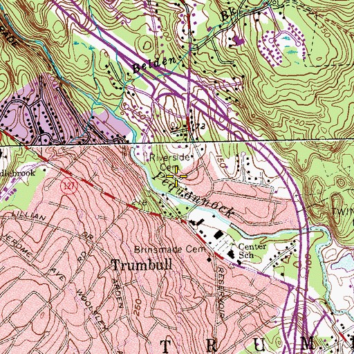 Topographic Map of Riverside Cemetery, CT