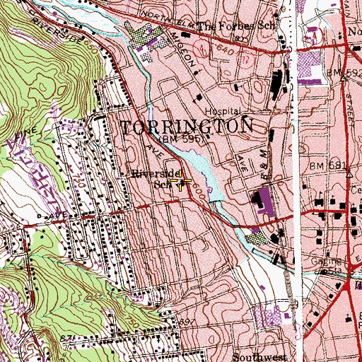 Topographic Map of Riverside School, CT
