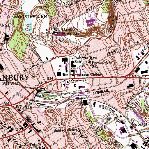 Topographic Map of Roberts Avenue School, CT