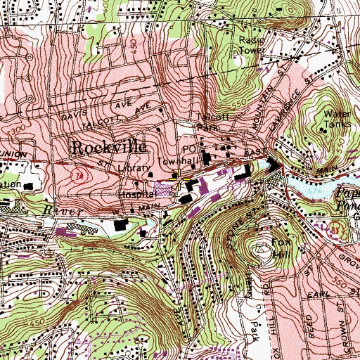 Topographic Map of Rockville, CT