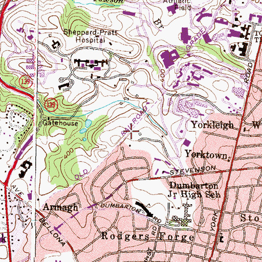 Topographic Map of Towson Center, MD