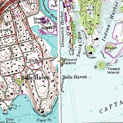 Topographic Map of Round Island, CT