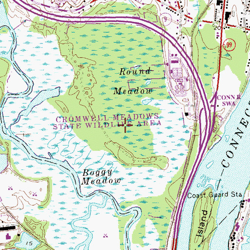 Topographic Map of Round Meadow, CT